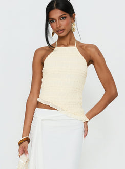 Stairway To Heaven Shirred Asymmetrical Halter Top Cream