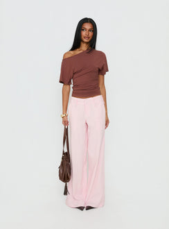 front view of model wearing Princess Polly Pedra Wide Leg Pant Pink Mid Rise Pants 