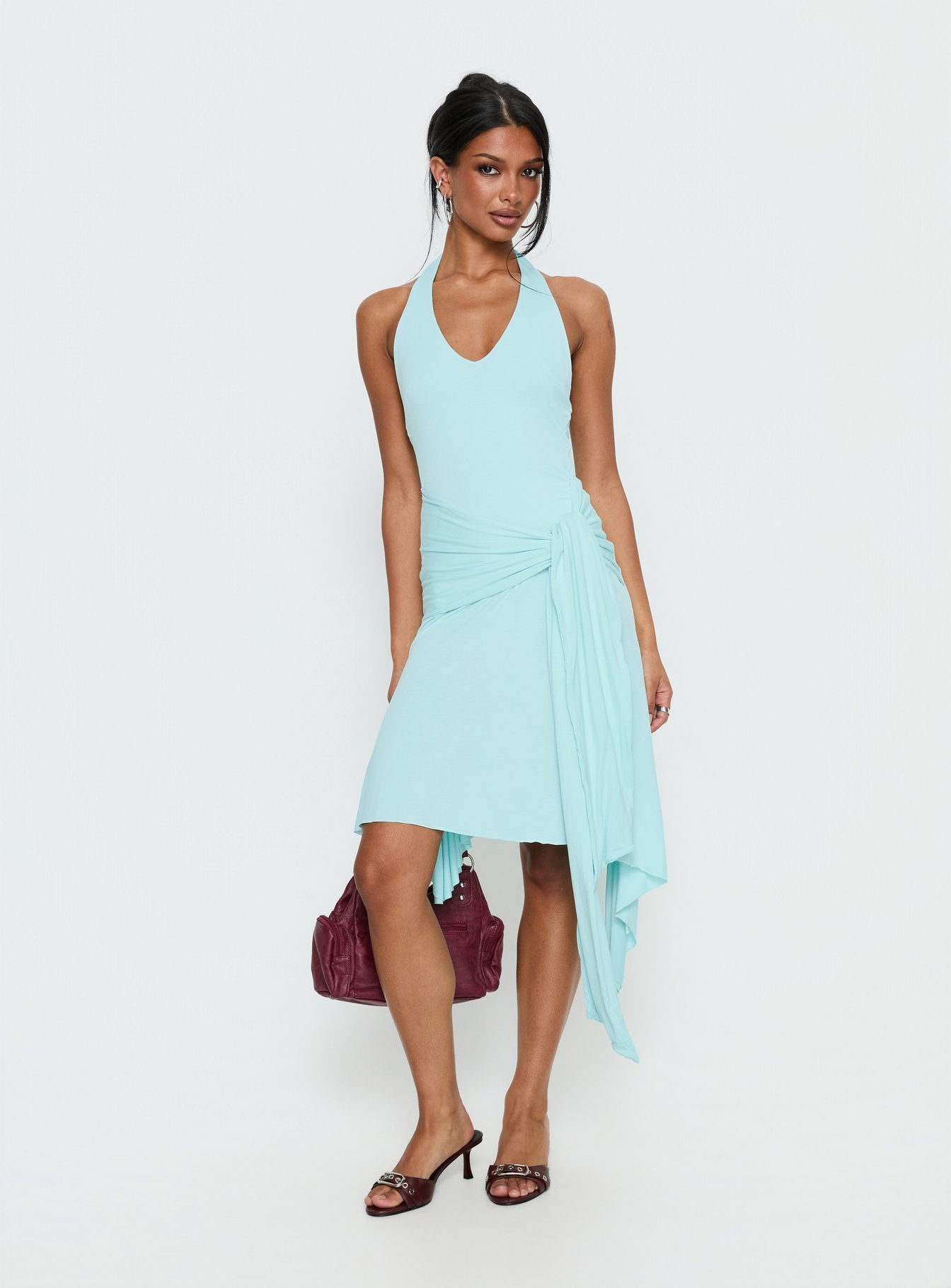 Moonlit Honey Asymmetrical Halter Jersey Midi Dress | Turquoise | Womens | Princess Polly Lower Impact Moonlit Honey Asymmetrical Halter Jersey Midi Dress | Turquoise | Womens | Princess Polly Lower Impact
