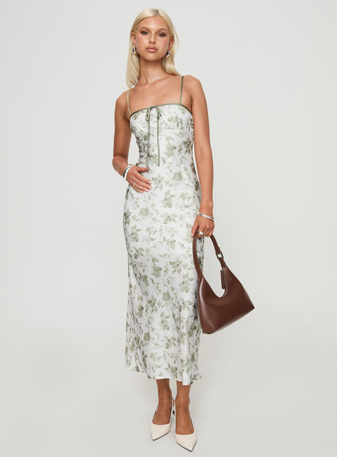 Vasiliki Maxi Dress White / Green Floral | Princess Polly Vasiliki Maxi Dress White / Green Floral | Princess Polly