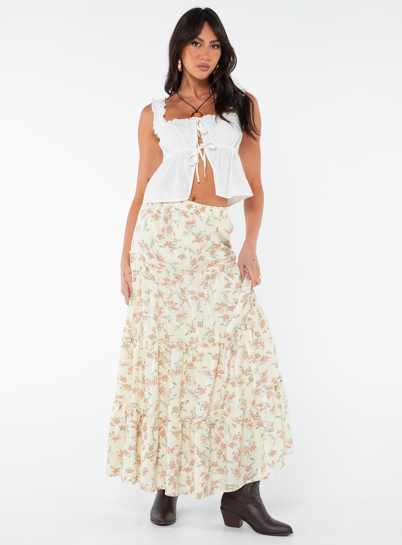 Floral maxi skirt on sale cream