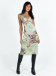 Midi dress Silky material Floral print Fixed shoulder straps Invisible zip fastening at back