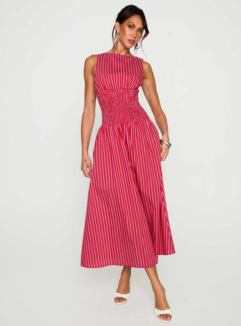 Lilienne Cotton Poplin Maxi Dress | Red Stripe | Womens