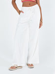 back view of model wearing Princess Polly Ogilvie Linen Blend Pants White Petite High Waisted Pants 