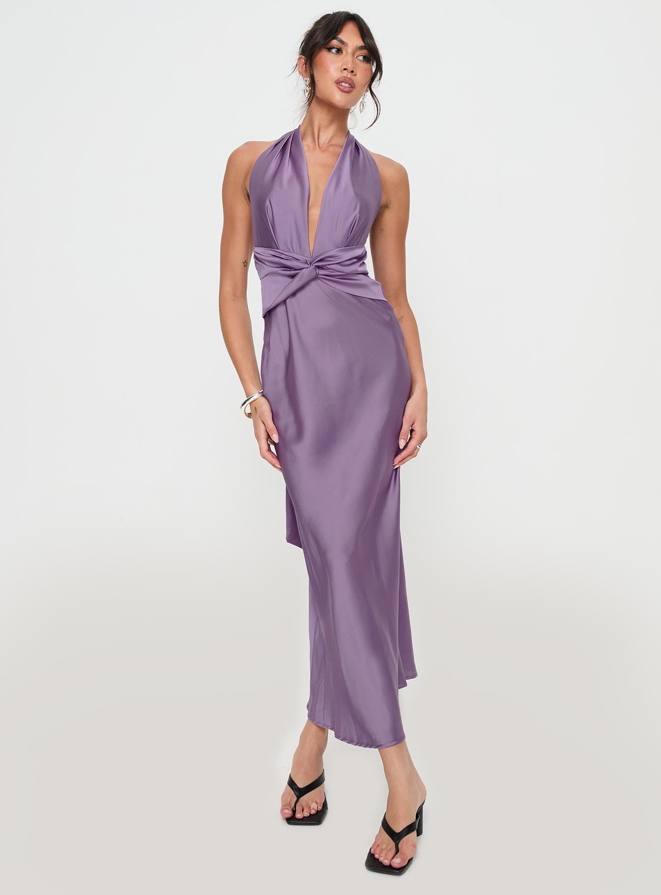 front view of model wearing Princess Polly Acesa Maxi Dress Mauve Plunger 