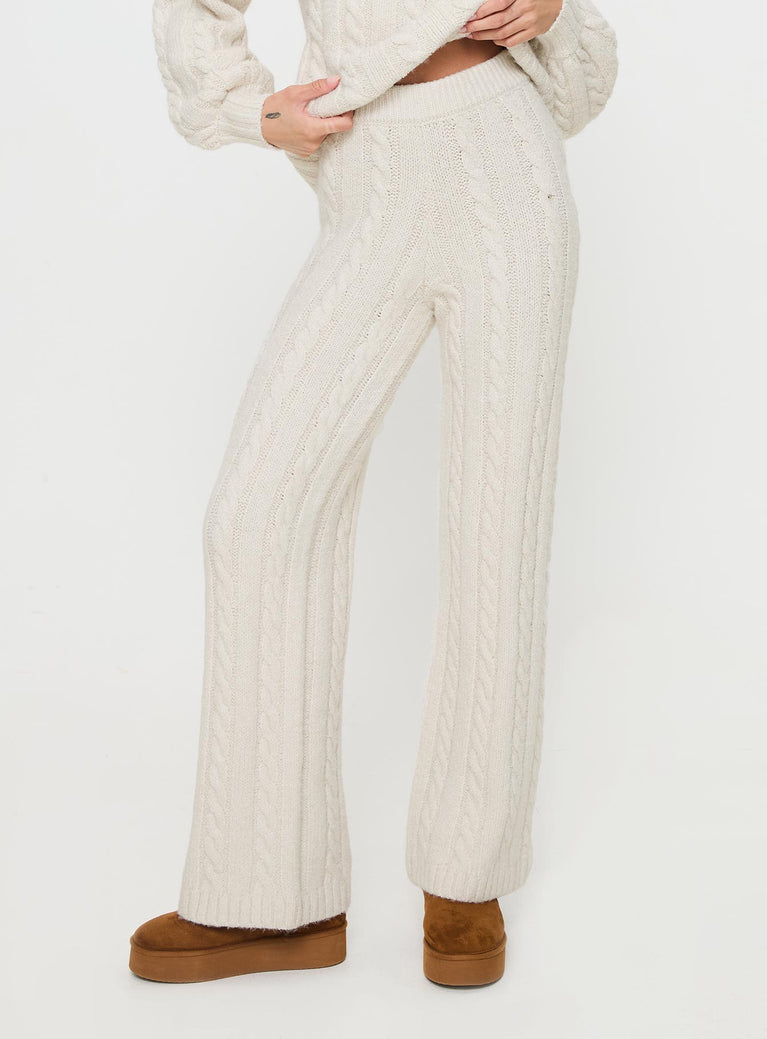 Princess Polly High Waisted Pants  Sharif Cable Knit Pants Beige