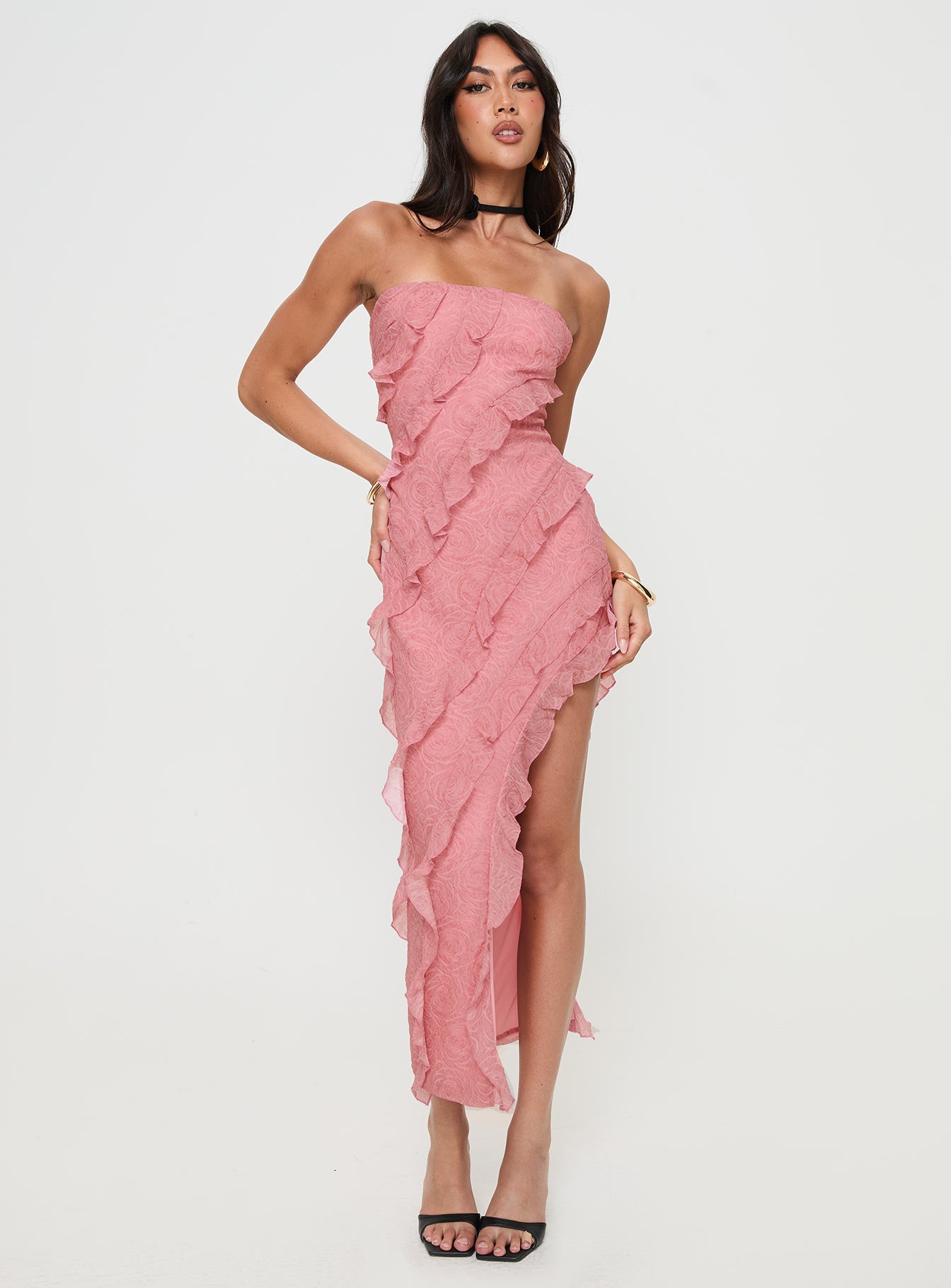 Elestria strapless midi dress pink