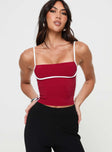 side view of model wearing Princess Polly Maidenwell Contrast Top Red Sleeveless Square Neck 