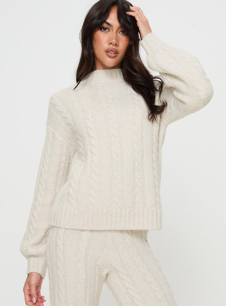 Sharif Cable Knit Sweater Beige Princess Polly  regular 