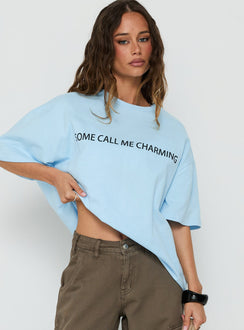 Some Call Me Charming Oversized Graphic Tee Light Blue
