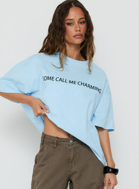 Some Call Me Charming Oversized Graphic Tee Light Blue