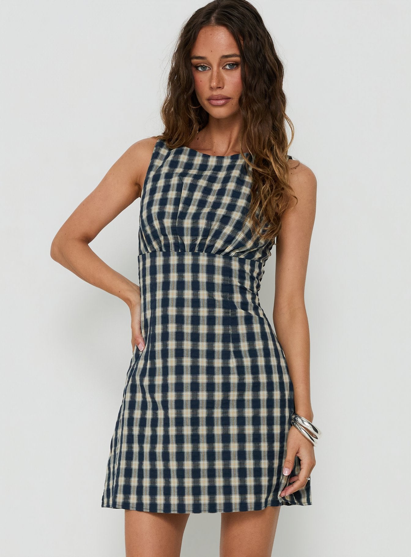 Sweet Somethings Mini Dress Navy Check | Princess Polly