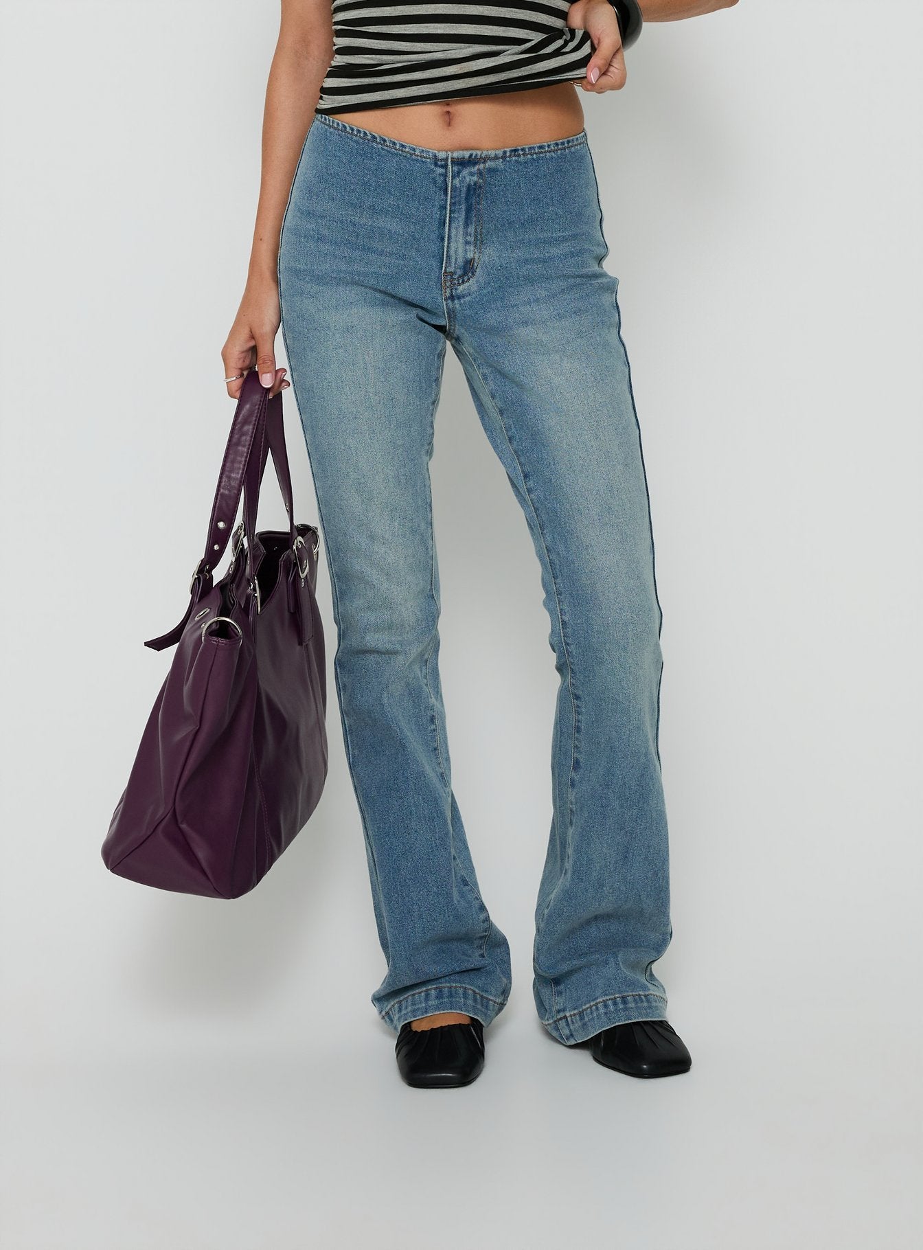 Flow Rider No Waist Low Rise Bootleg Jean Vintage Blue Wash