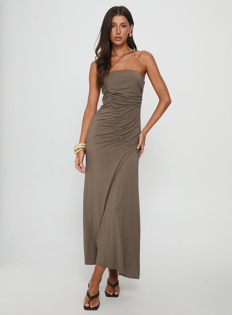 Romanie One Shoulder Ruched Maxi Dress Taupe | Princess Polly Romanie One Shoulder Ruched Maxi Dress Taupe | Princess Polly