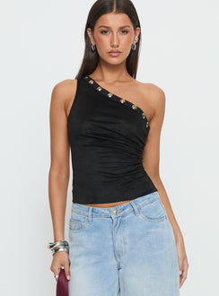 Sophy Studded One Shoulder Top Black