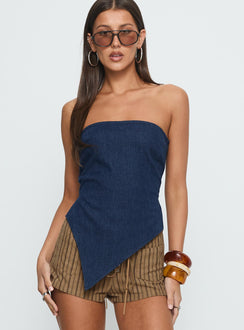 Birdie Asymmetric Denim Top Dark Blue