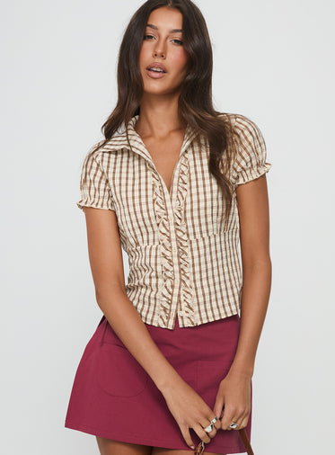 Arla Blouse Brown Check