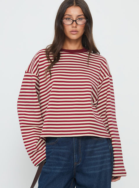 Bloom Long Sleeve Wine Stripe | Princess Polly Bloom Long Sleeve Wine Stripe | Princess Polly