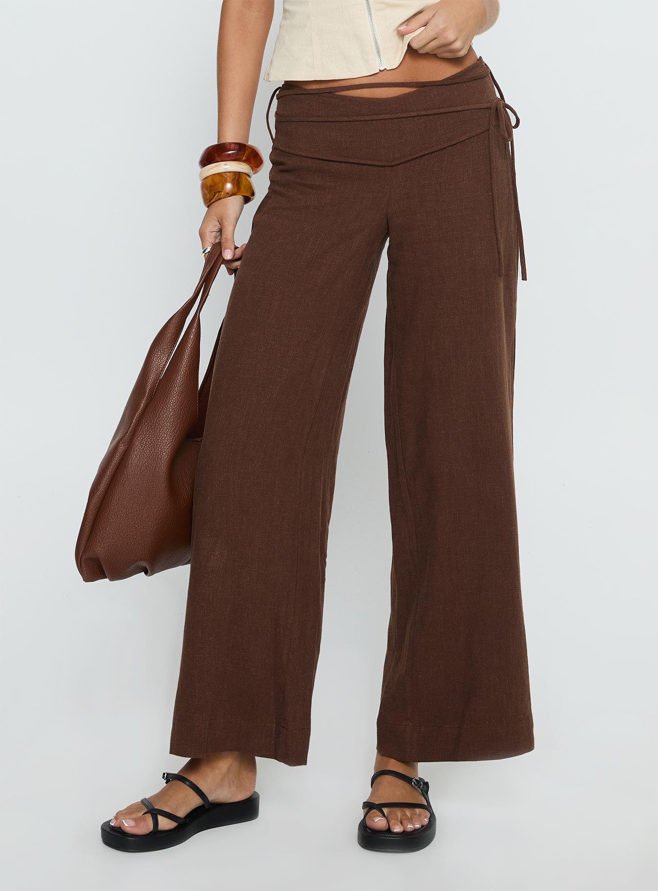 Silver Moon Linen Blend Tie Pants Petite | Brown | Womens