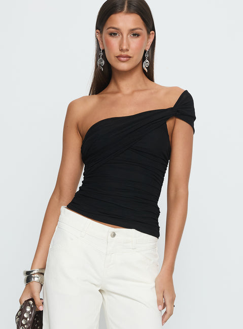Keandra One Shoulder Top Black