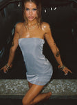 front view of model wearing Princess Polly Chromatica Strapless Mini Dress Silver Straight Neck 