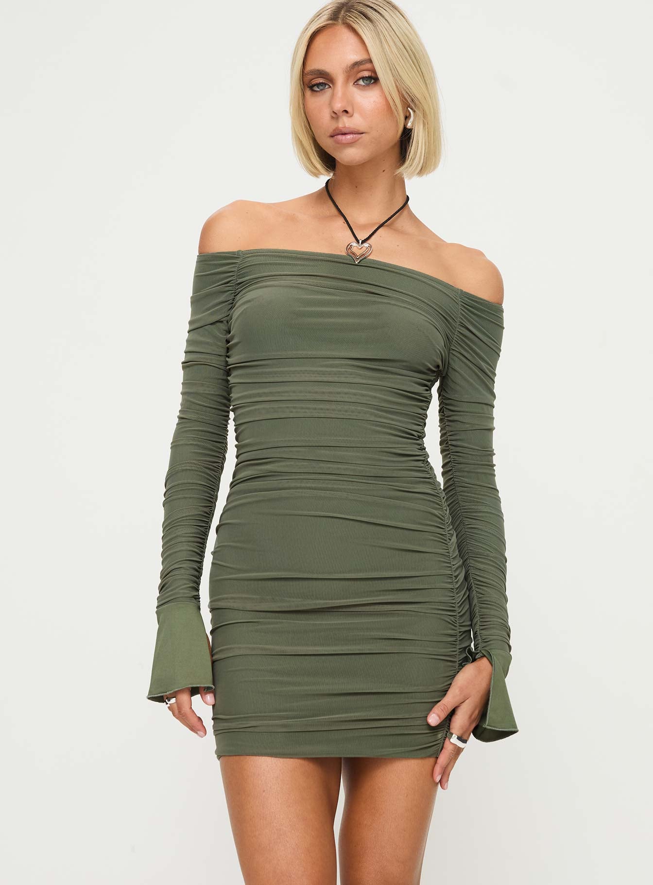 Moreno long sleeve mini dress olive