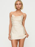 champagne mini dress Cowl neckline, adjustable shoulder straps, lace up back with tie fastening, invisible zip fastening&nbsp;at side