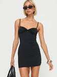 front view of model wearing Princess Polly Dovetti Mini Dress Black Sweetheart Neckline 