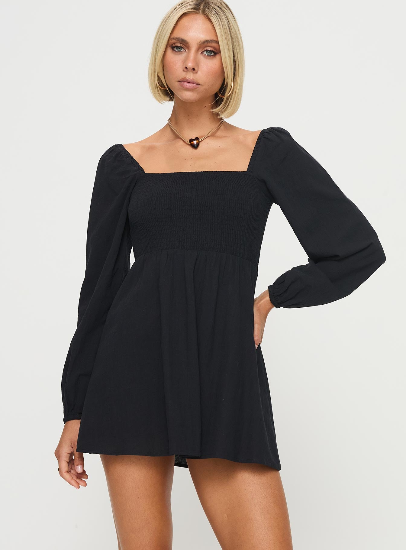 Summer nights long sleeve mini dress black