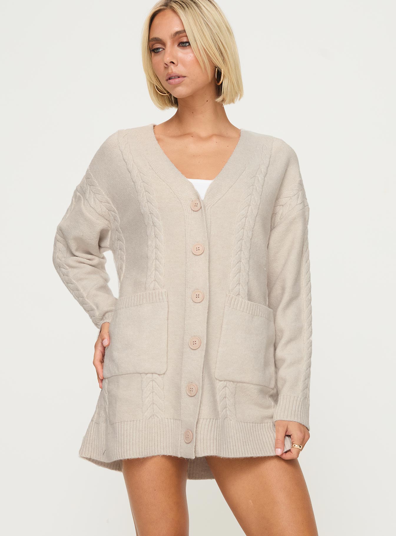 Cardi long sleeve mini dress cream