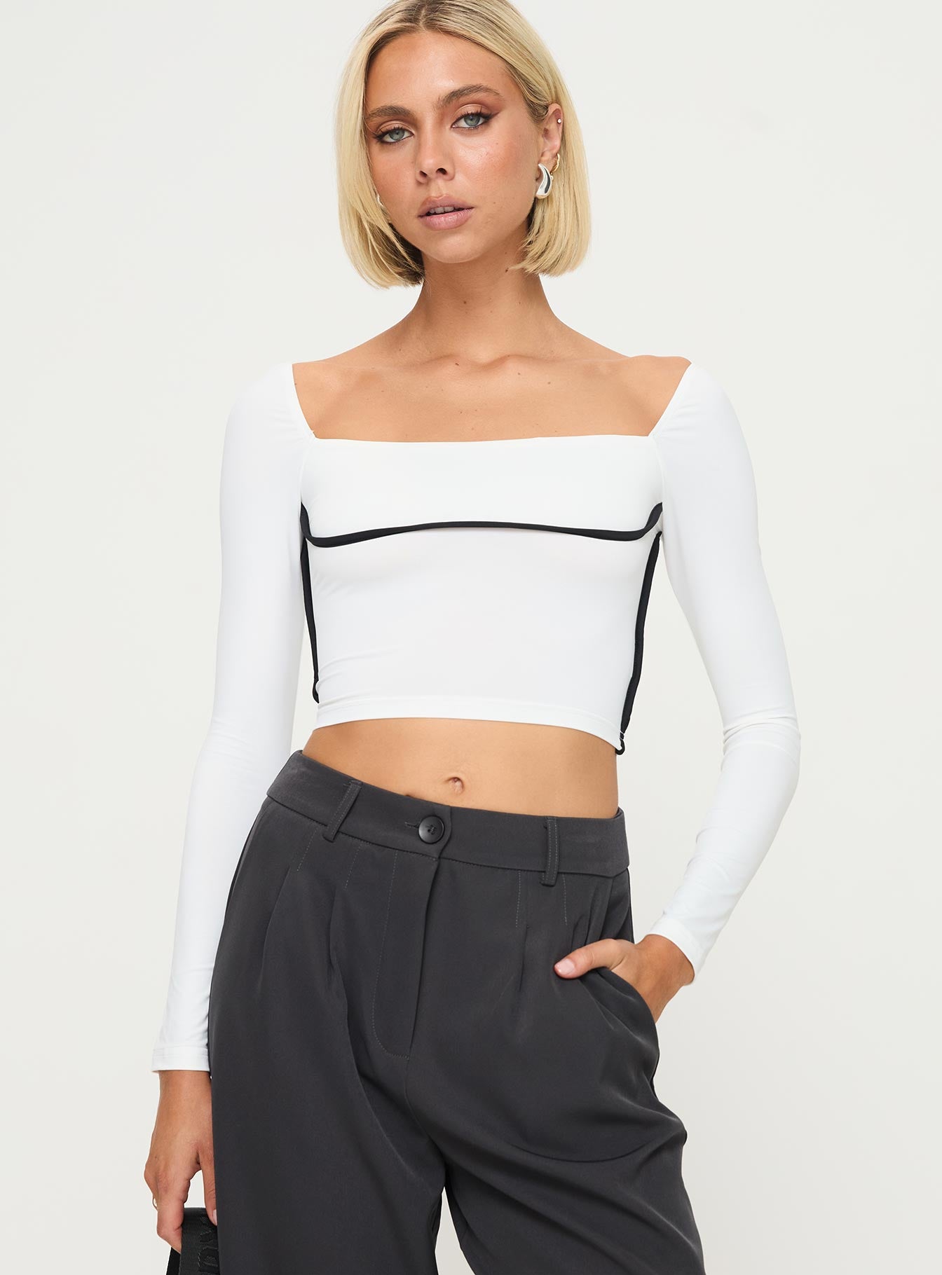 Maidenwell contrast long sleeve top white