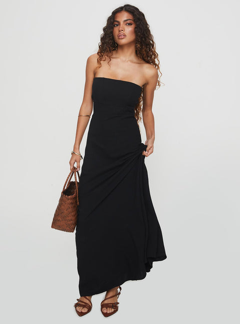 princess polly yahir dress Princess Polly Yahir linen blend bandeau shirred back cut out detail maxi dress in navy