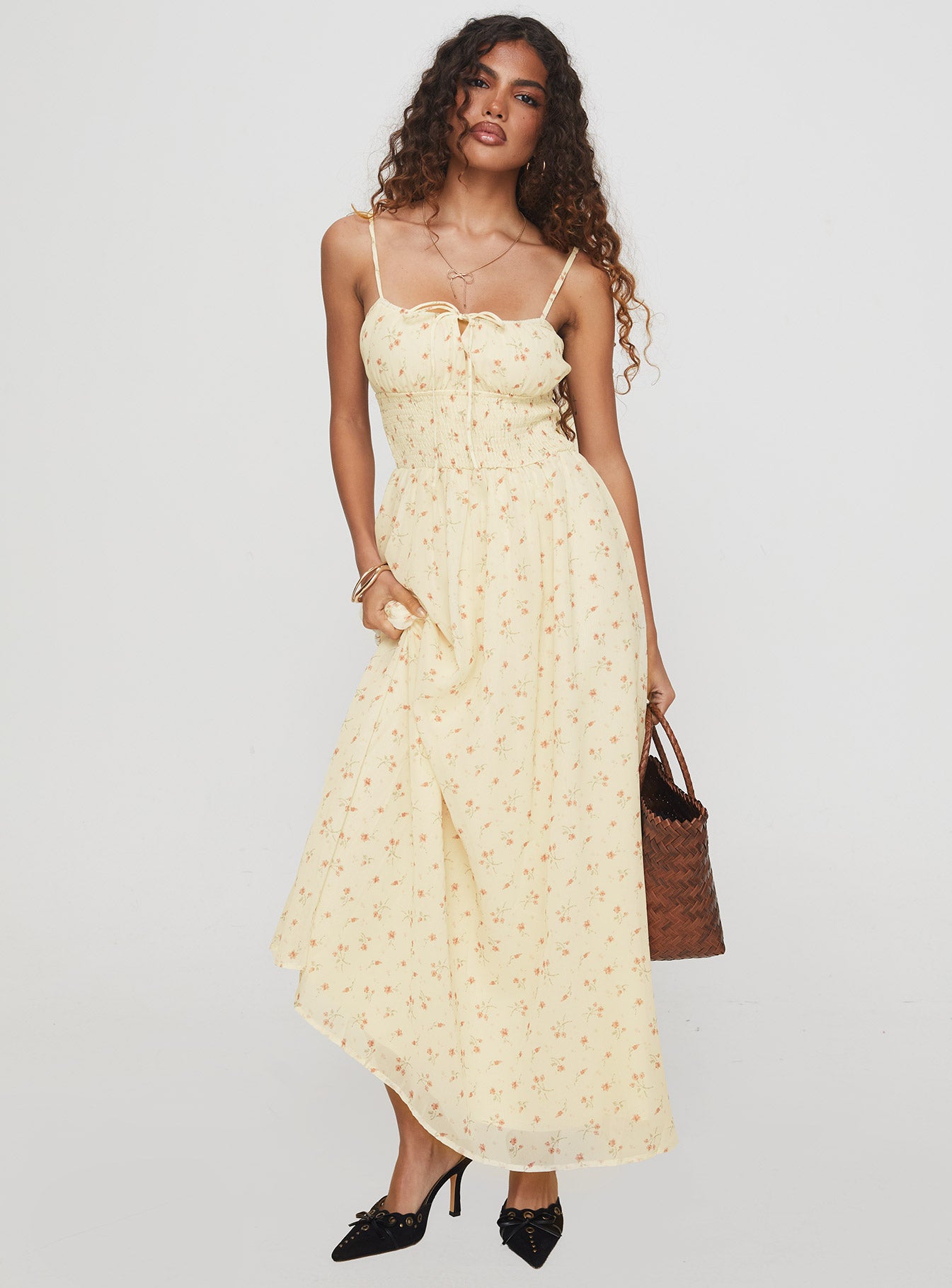 Pearle Shirred Maxi Dress Cream Floral | Princess Polly Pearle Shirred Maxi Dress Cream Floral | Princess Polly