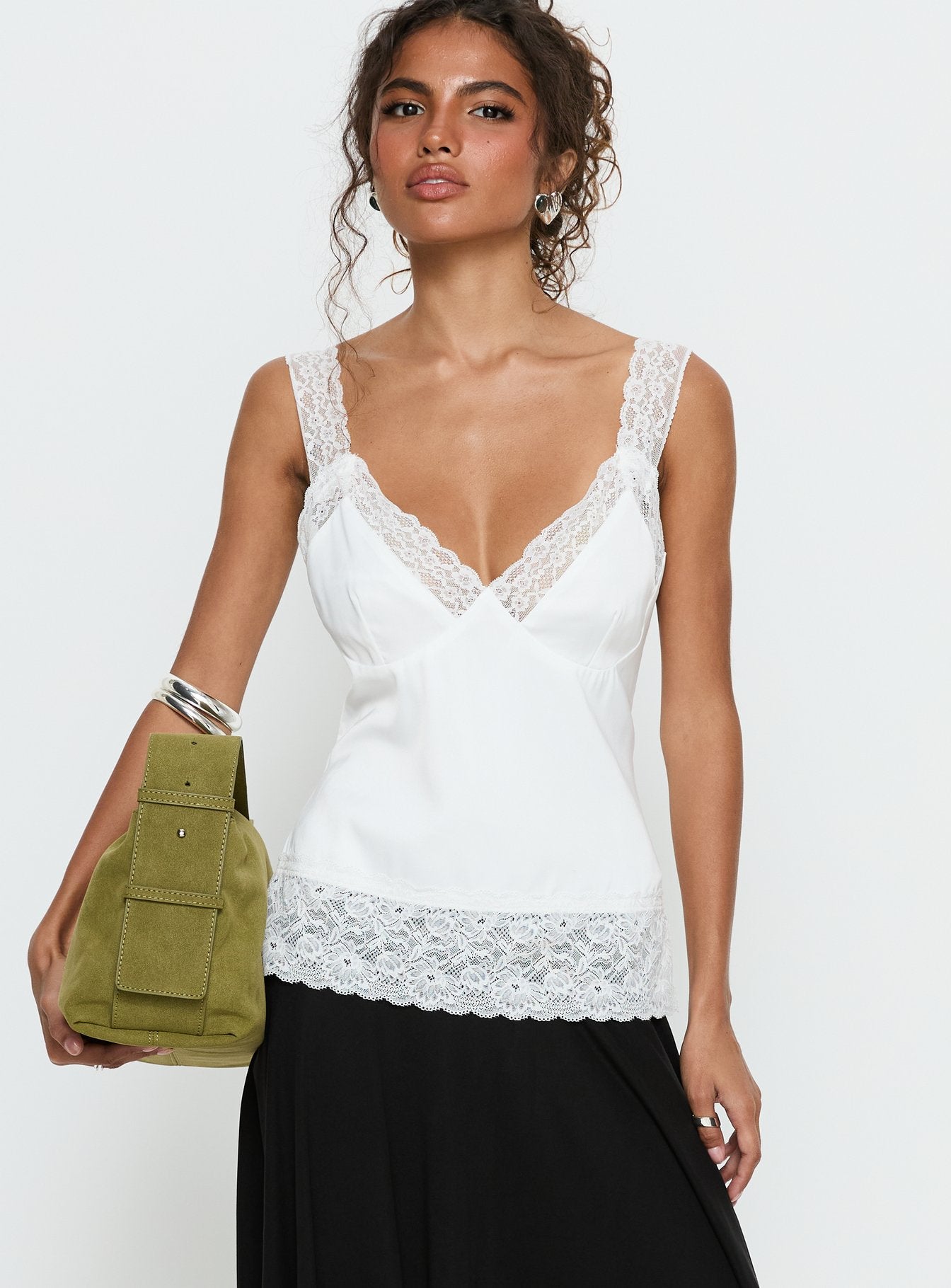 Avyra Lace Trim Cami Top Ivory | Princess Polly