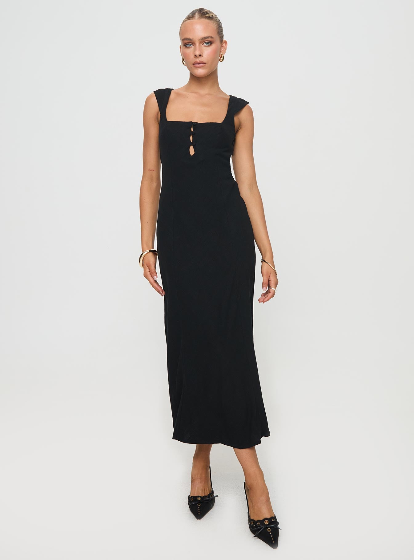 Chosen girl linen blend midi dress black