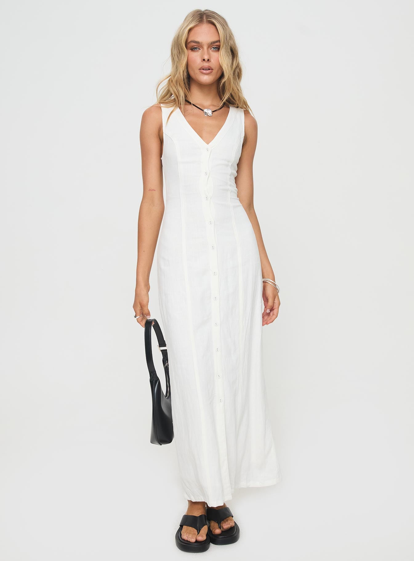 Summer season linen blend maxi dress white