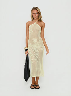 Sebelle Halter Crochet Maxi Dress Yellow