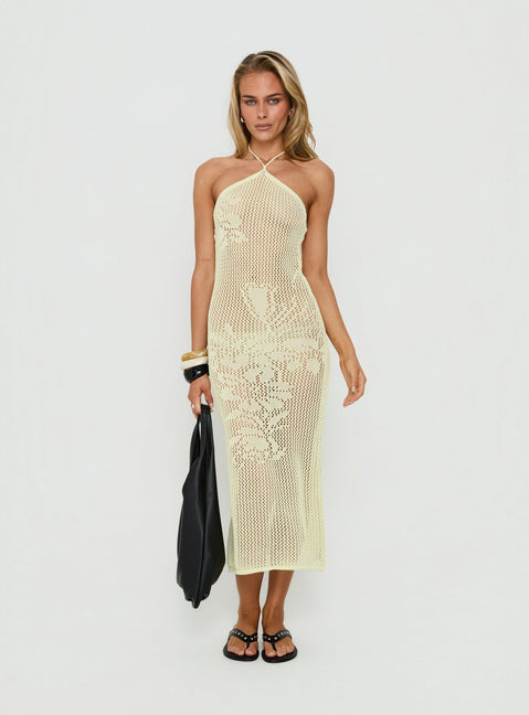 Sebelle Halter Crochet Maxi Dress Yellow