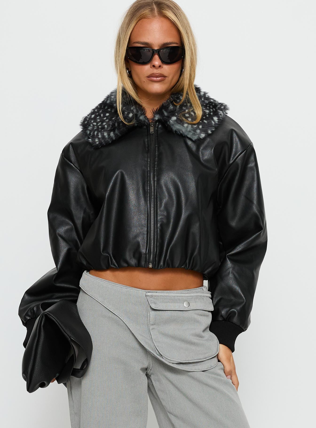 Koemi Faux Leather Collared Jacket Black | Princess Polly