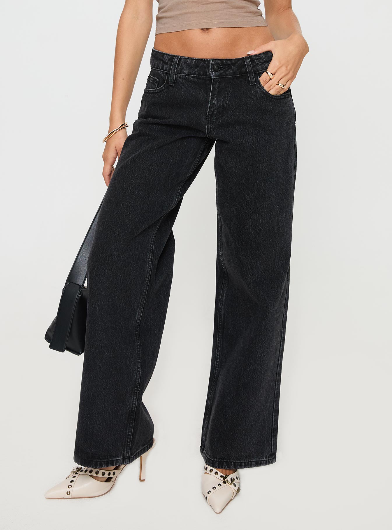 Low rise black shops pants