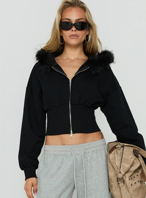 Ramonda Faux Fur Hooded Jumper Black