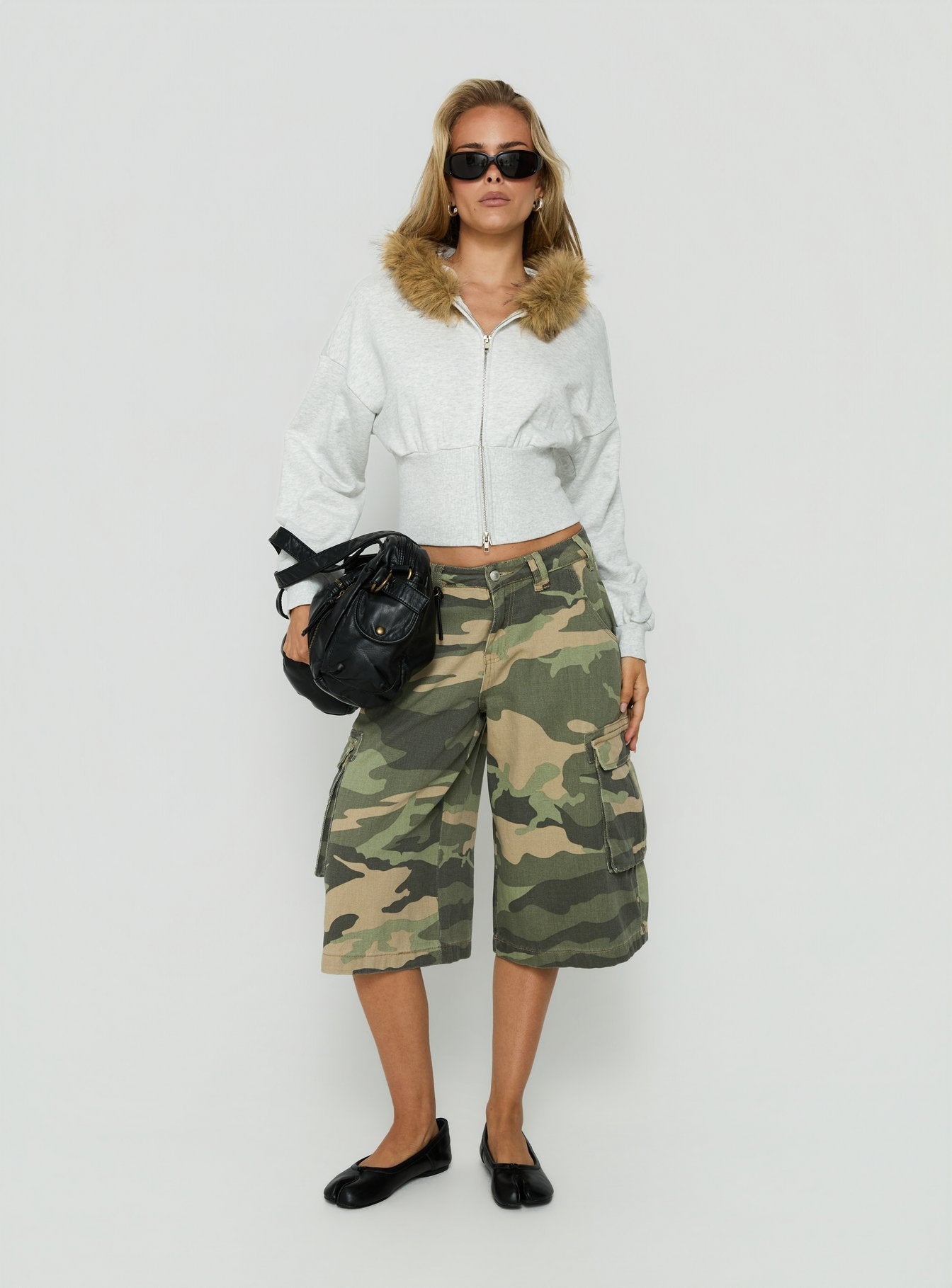Featuring the Ramonda Faux Fur Hooded Jumper Grey Marle womens-jumpers in short length with oversized fit product Princess Polly