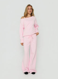 Introducing the Wellness Off The Shoulder Jumper Pink womens-jumpers with short length on-body view of model wearing Princess Polly