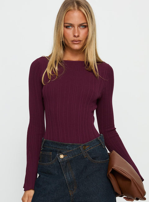front view of model wearing Princess Polly Mayok Long Sleeve Bodysuit Plum Long Sleeve Tops 