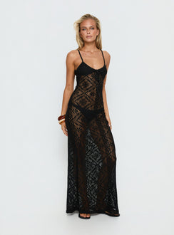 Eminent Crochet Low Back Maxi Dress Black