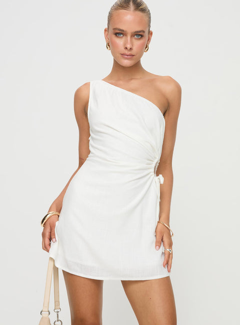 Mayzie One Shoulder Mini Dress White | Princess Polly Mayzie One Shoulder Mini Dress White | Princess Polly