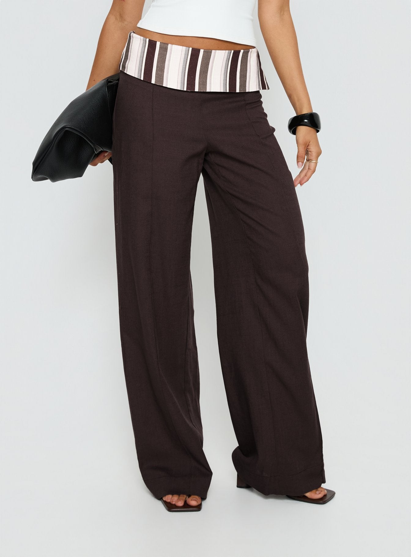 front view of model wearing Princess Polly Quenlin Folded Straight Leg Pant Multi Mid Rise Pants 