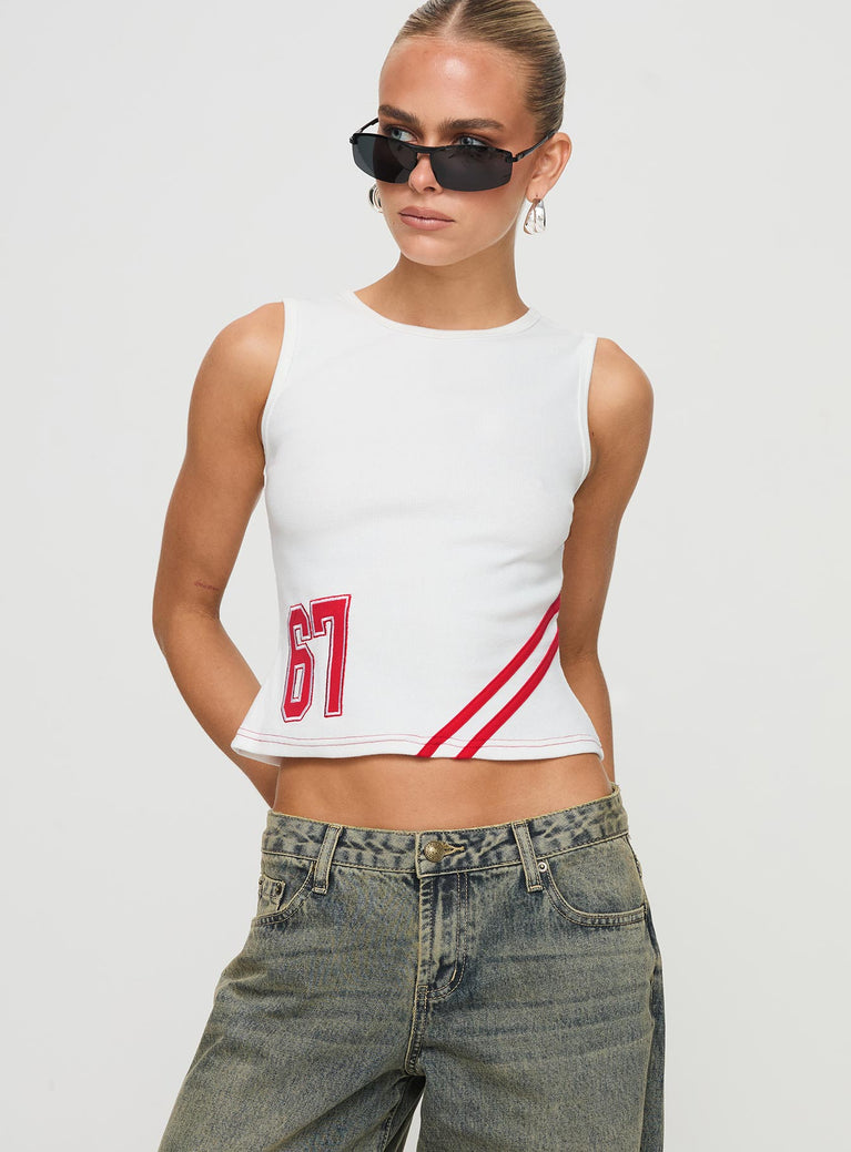 product Princess Polly Sleeveless Crew Neck  Fast 67 Tank Top White / Red