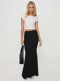   front view of model wearing Princess Polly Topping Maxi Skirt Black Maxi 