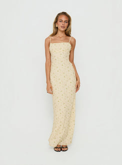 Alliza Square Neck Maxi Dress Yellow Floral